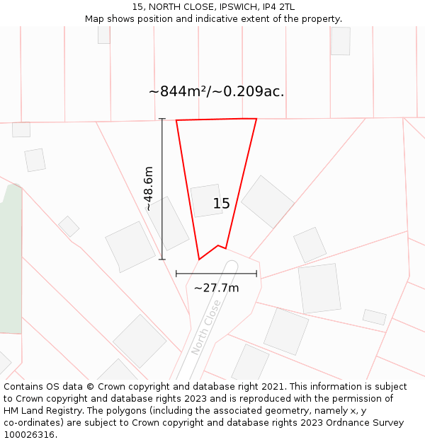 15, NORTH CLOSE, IPSWICH, IP4 2TL: Plot and title map