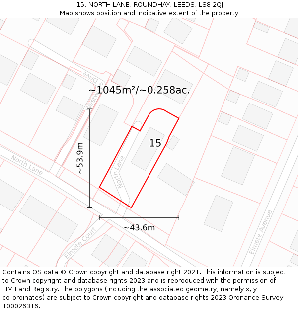 15, NORTH LANE, ROUNDHAY, LEEDS, LS8 2QJ: Plot and title map