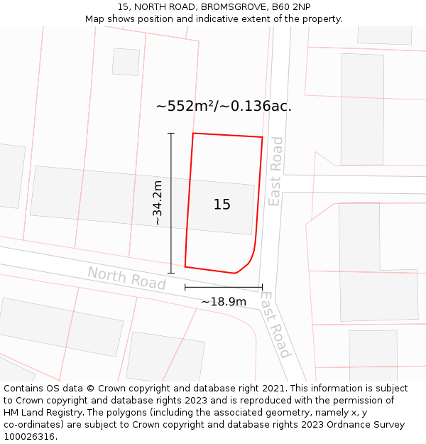 15, NORTH ROAD, BROMSGROVE, B60 2NP: Plot and title map