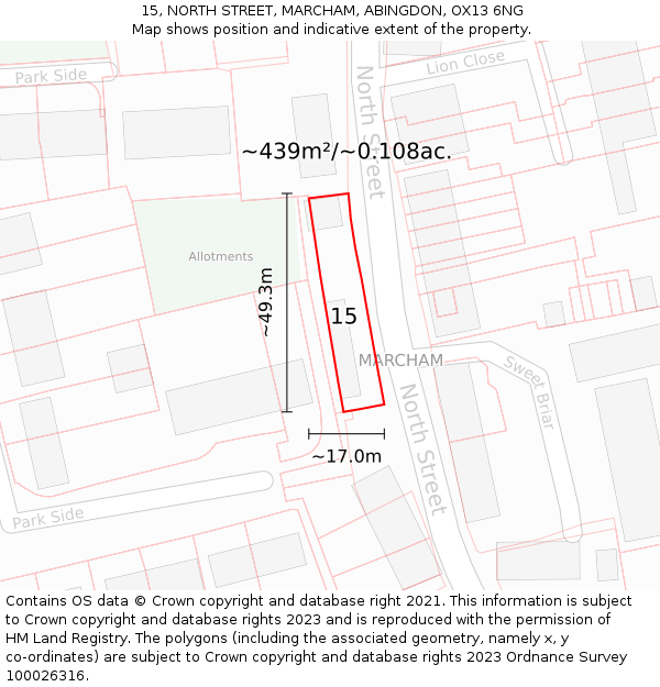 15, NORTH STREET, MARCHAM, ABINGDON, OX13 6NG: Plot and title map