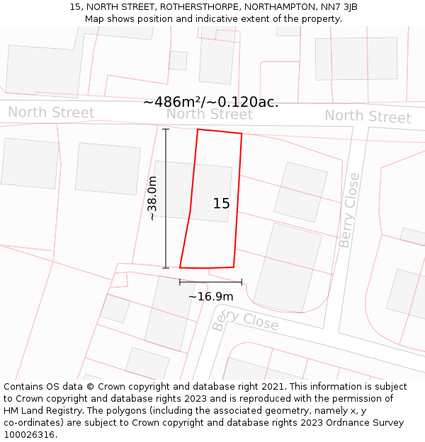 15, NORTH STREET, ROTHERSTHORPE, NORTHAMPTON, NN7 3JB: Plot and title map
