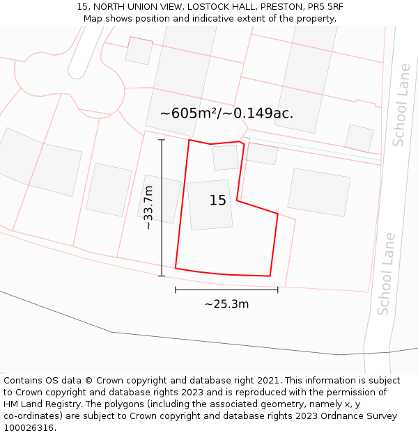15, NORTH UNION VIEW, LOSTOCK HALL, PRESTON, PR5 5RF: Plot and title map