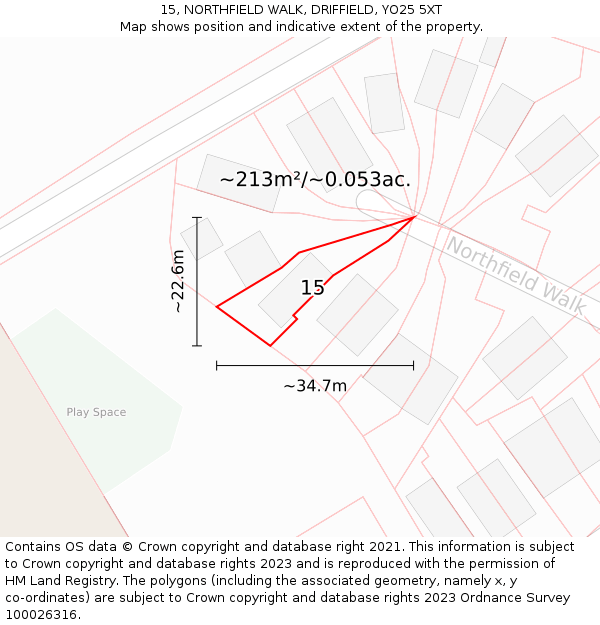 15, NORTHFIELD WALK, DRIFFIELD, YO25 5XT: Plot and title map