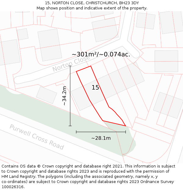 15, NORTON CLOSE, CHRISTCHURCH, BH23 3DY: Plot and title map