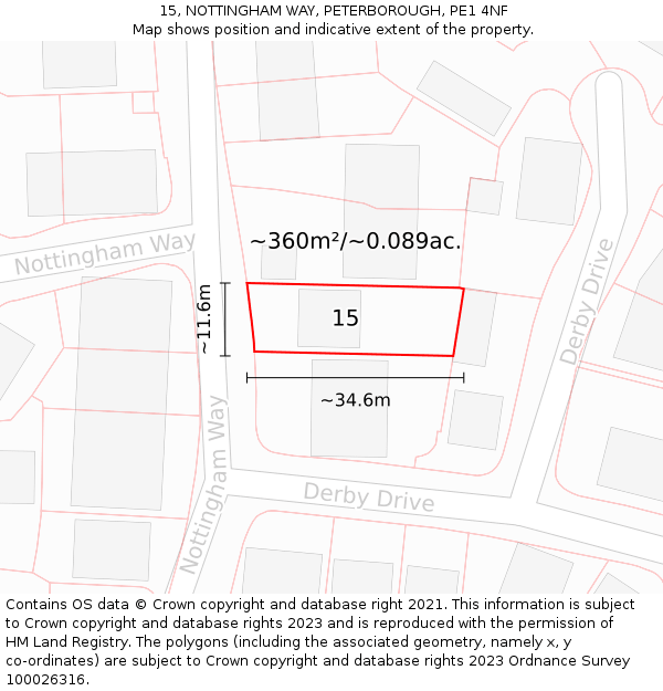 15, NOTTINGHAM WAY, PETERBOROUGH, PE1 4NF: Plot and title map