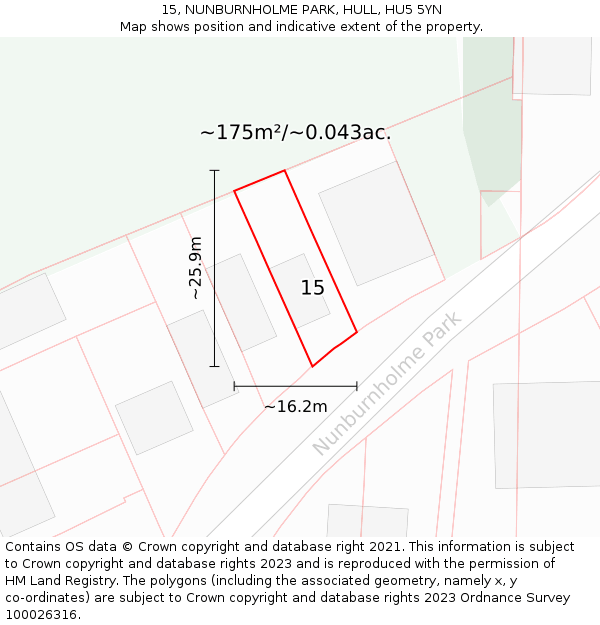 15, NUNBURNHOLME PARK, HULL, HU5 5YN: Plot and title map