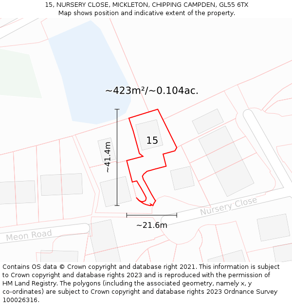 15, NURSERY CLOSE, MICKLETON, CHIPPING CAMPDEN, GL55 6TX: Plot and title map