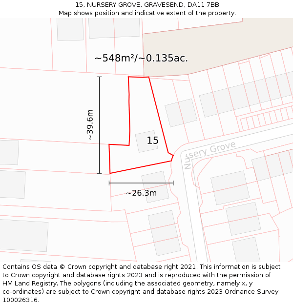 15, NURSERY GROVE, GRAVESEND, DA11 7BB: Plot and title map
