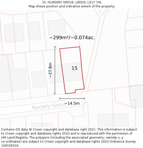 15, NURSERY GROVE, LEEDS, LS17 7AL: Plot and title map