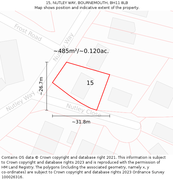 15, NUTLEY WAY, BOURNEMOUTH, BH11 8LB: Plot and title map