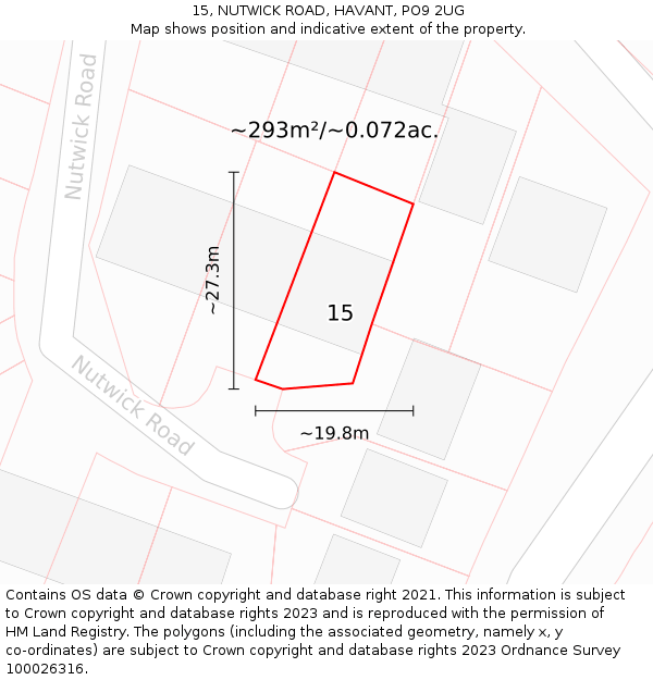 15, NUTWICK ROAD, HAVANT, PO9 2UG: Plot and title map