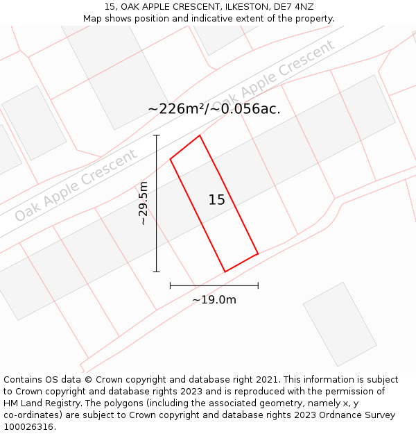 15, OAK APPLE CRESCENT, ILKESTON, DE7 4NZ: Plot and title map