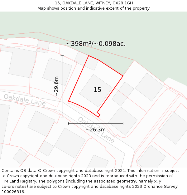 15, OAKDALE LANE, WITNEY, OX28 1GH: Plot and title map