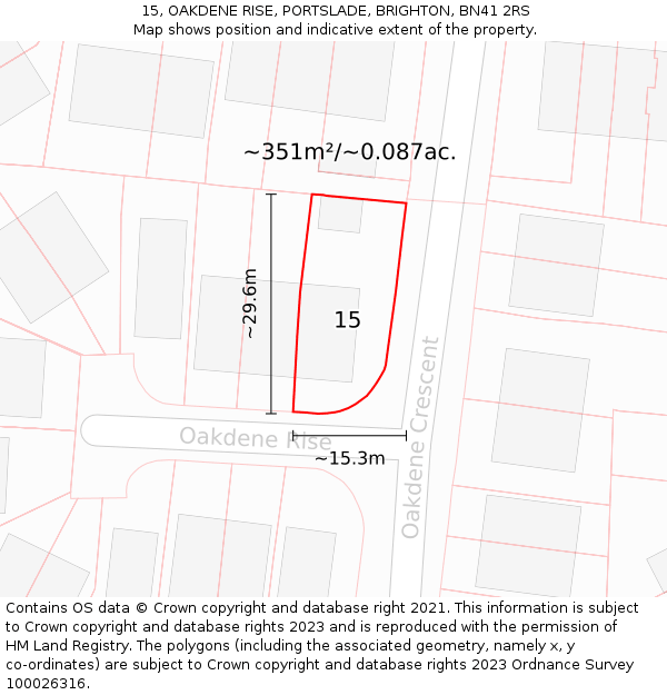 15, OAKDENE RISE, PORTSLADE, BRIGHTON, BN41 2RS: Plot and title map
