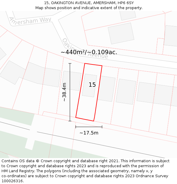 15, OAKINGTON AVENUE, AMERSHAM, HP6 6SY: Plot and title map