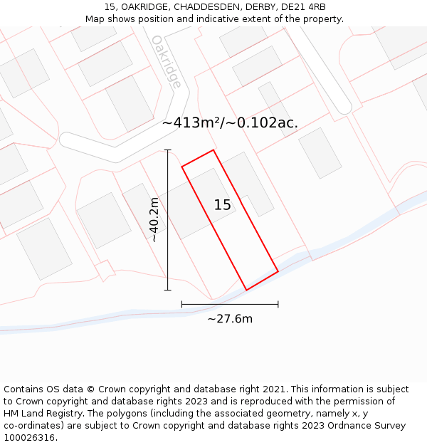 15, OAKRIDGE, CHADDESDEN, DERBY, DE21 4RB: Plot and title map