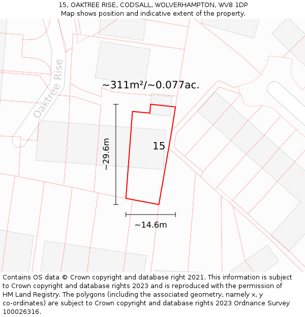 15, OAKTREE RISE, CODSALL, WOLVERHAMPTON, WV8 1DP: Plot and title map