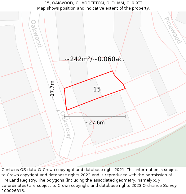 15, OAKWOOD, CHADDERTON, OLDHAM, OL9 9TT: Plot and title map
