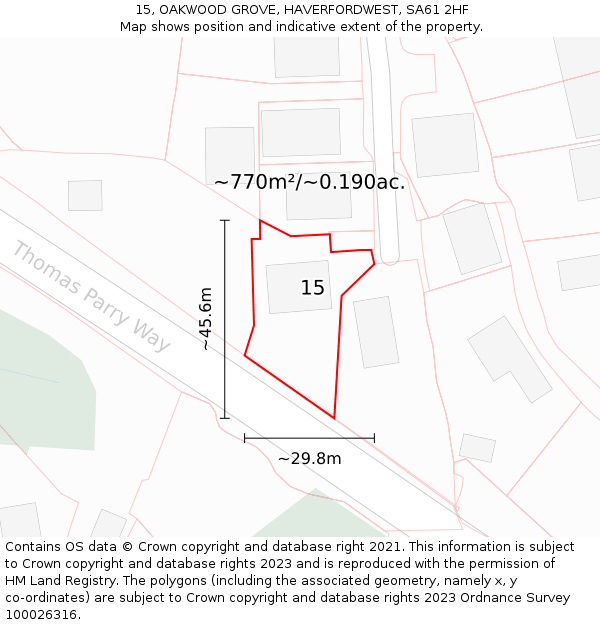 15, OAKWOOD GROVE, HAVERFORDWEST, SA61 2HF: Plot and title map