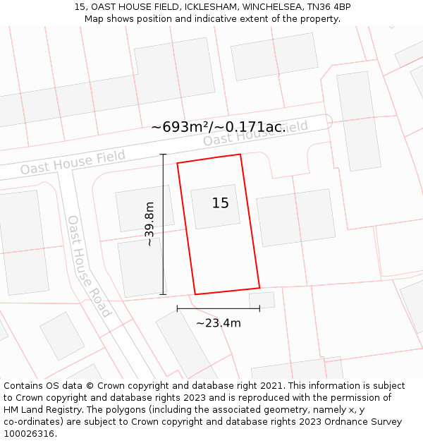 15, OAST HOUSE FIELD, ICKLESHAM, WINCHELSEA, TN36 4BP: Plot and title map