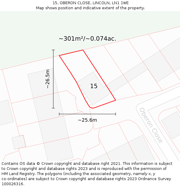15, OBERON CLOSE, LINCOLN, LN1 1WE: Plot and title map