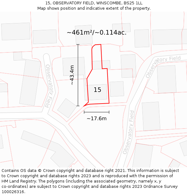 15, OBSERVATORY FIELD, WINSCOMBE, BS25 1LL: Plot and title map