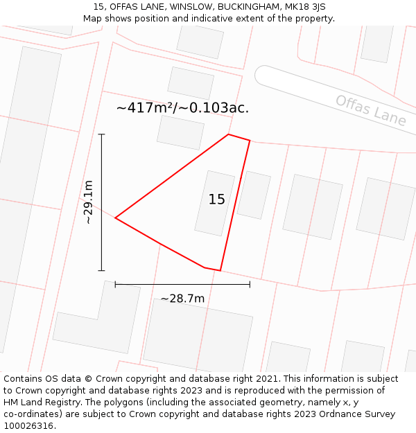 15, OFFAS LANE, WINSLOW, BUCKINGHAM, MK18 3JS: Plot and title map