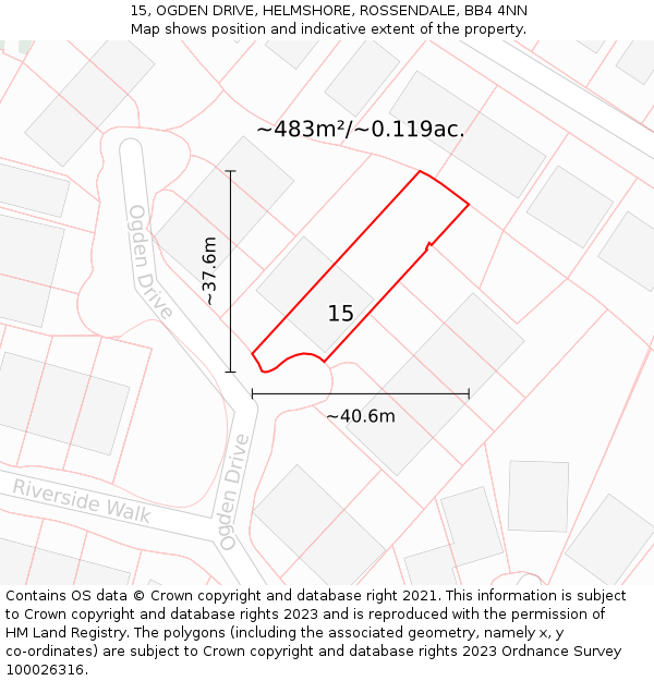 15, OGDEN DRIVE, HELMSHORE, ROSSENDALE, BB4 4NN: Plot and title map