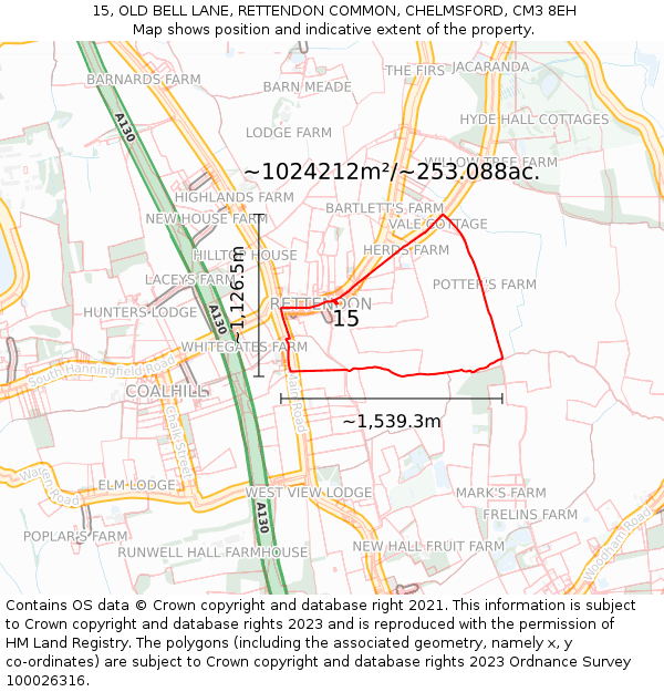 15, OLD BELL LANE, RETTENDON COMMON, CHELMSFORD, CM3 8EH: Plot and title map