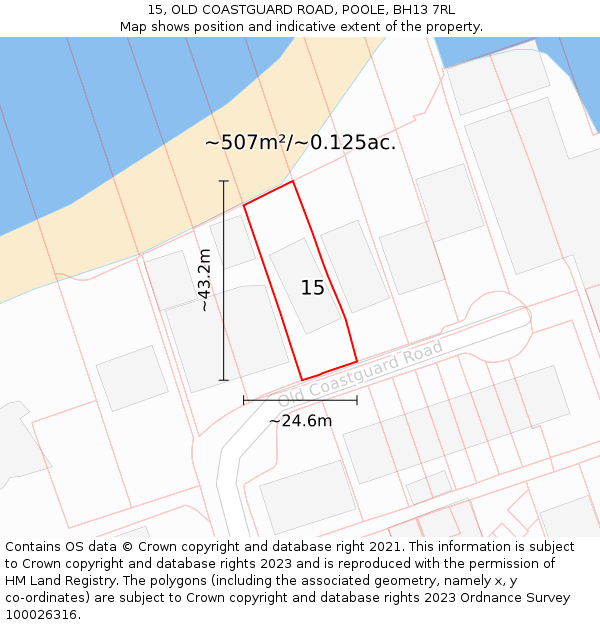 15, OLD COASTGUARD ROAD, POOLE, BH13 7RL: Plot and title map