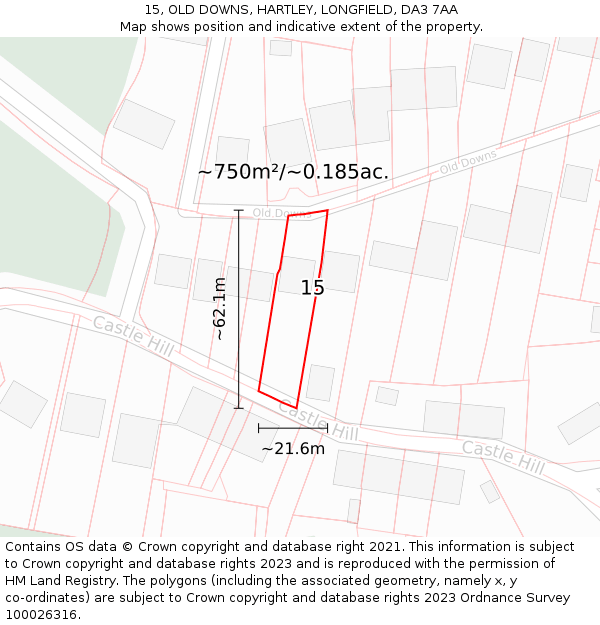 15, OLD DOWNS, HARTLEY, LONGFIELD, DA3 7AA: Plot and title map