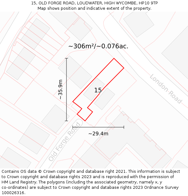 15, OLD FORGE ROAD, LOUDWATER, HIGH WYCOMBE, HP10 9TP: Plot and title map