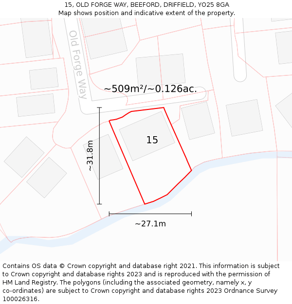 15, OLD FORGE WAY, BEEFORD, DRIFFIELD, YO25 8GA: Plot and title map
