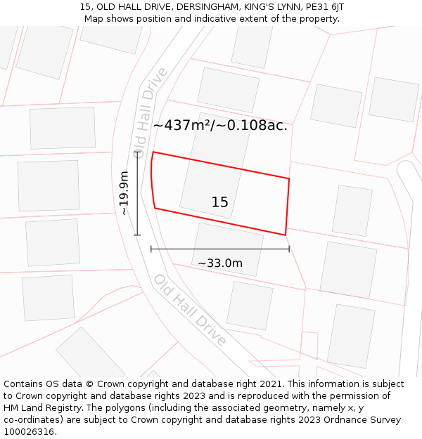 15, OLD HALL DRIVE, DERSINGHAM, KING'S LYNN, PE31 6JT: Plot and title map