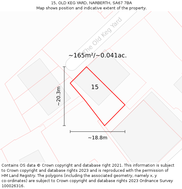 15, OLD KEG YARD, NARBERTH, SA67 7BA: Plot and title map
