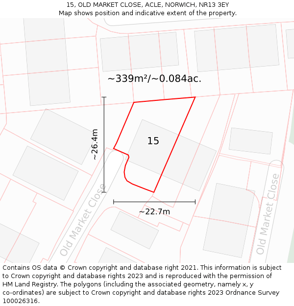 15, OLD MARKET CLOSE, ACLE, NORWICH, NR13 3EY: Plot and title map