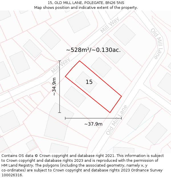 15, OLD MILL LANE, POLEGATE, BN26 5NS: Plot and title map