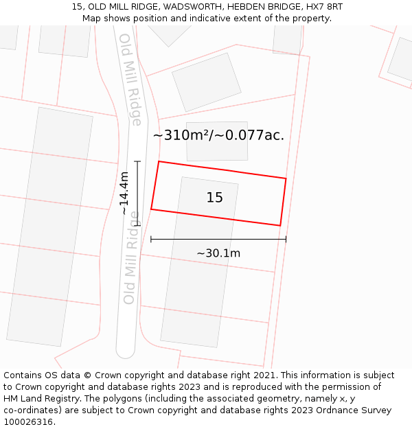15, OLD MILL RIDGE, WADSWORTH, HEBDEN BRIDGE, HX7 8RT: Plot and title map