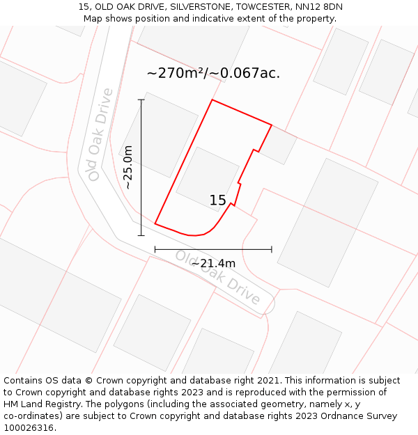 15, OLD OAK DRIVE, SILVERSTONE, TOWCESTER, NN12 8DN: Plot and title map