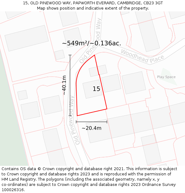 15, OLD PINEWOOD WAY, PAPWORTH EVERARD, CAMBRIDGE, CB23 3GT: Plot and title map