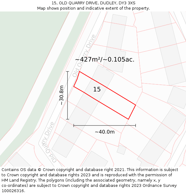 15, OLD QUARRY DRIVE, DUDLEY, DY3 3XS: Plot and title map