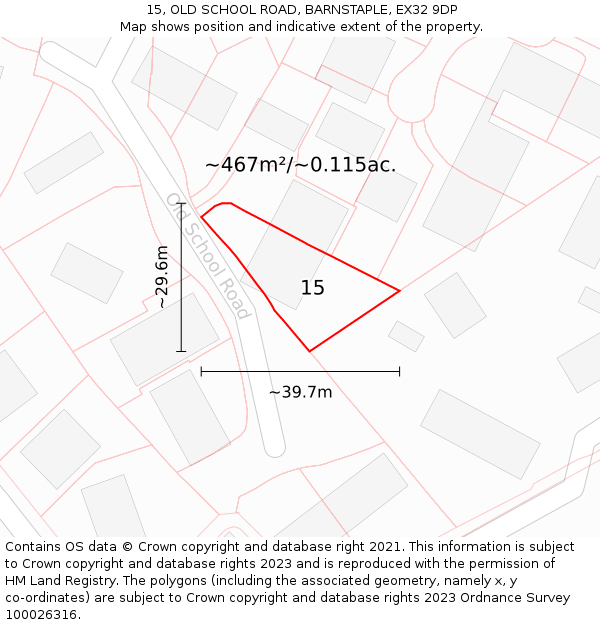 15, OLD SCHOOL ROAD, BARNSTAPLE, EX32 9DP: Plot and title map
