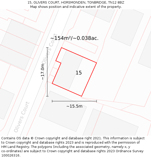 15, OLIVERS COURT, HORSMONDEN, TONBRIDGE, TN12 8BZ: Plot and title map