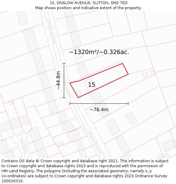 15, ONSLOW AVENUE, SUTTON, SM2 7ED: Plot and title map