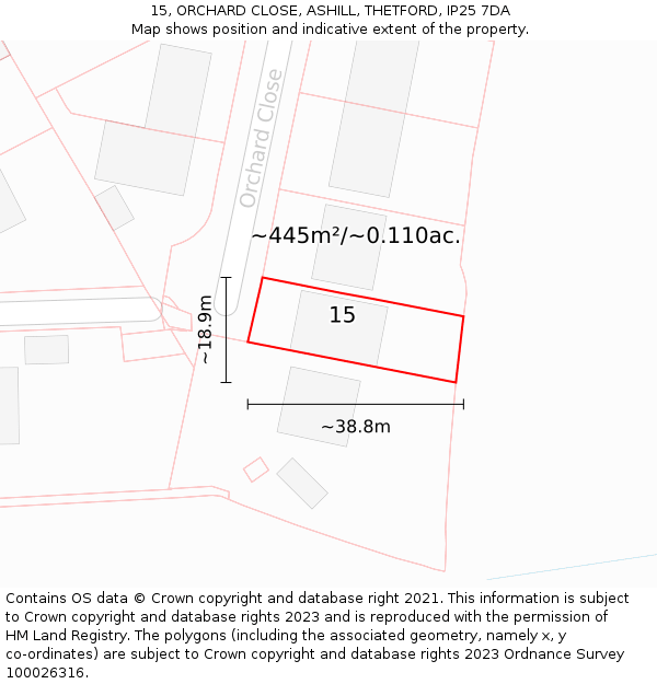 15, ORCHARD CLOSE, ASHILL, THETFORD, IP25 7DA: Plot and title map