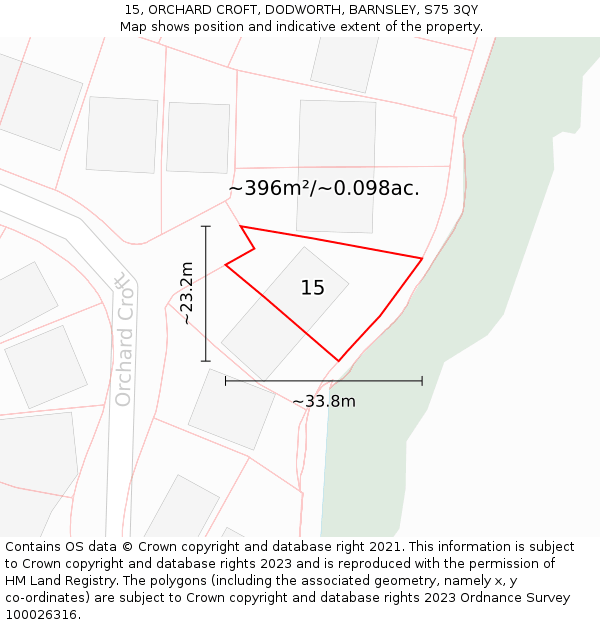 15, ORCHARD CROFT, DODWORTH, BARNSLEY, S75 3QY: Plot and title map