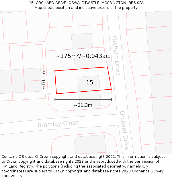 15, ORCHARD DRIVE, OSWALDTWISTLE, ACCRINGTON, BB5 0FA: Plot and title map