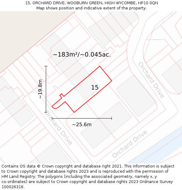 15, ORCHARD DRIVE, WOOBURN GREEN, HIGH WYCOMBE, HP10 0QN: Plot and title map