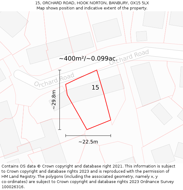 15, ORCHARD ROAD, HOOK NORTON, BANBURY, OX15 5LX: Plot and title map