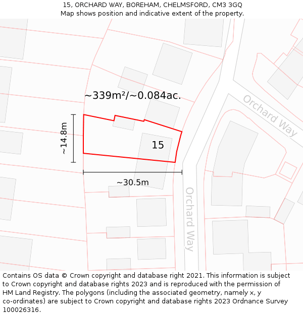 15, ORCHARD WAY, BOREHAM, CHELMSFORD, CM3 3GQ: Plot and title map